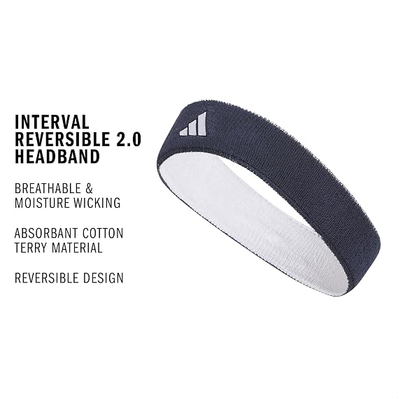 adidas Interval Reversible Headband, Blue, Royal Blue, White, One Size