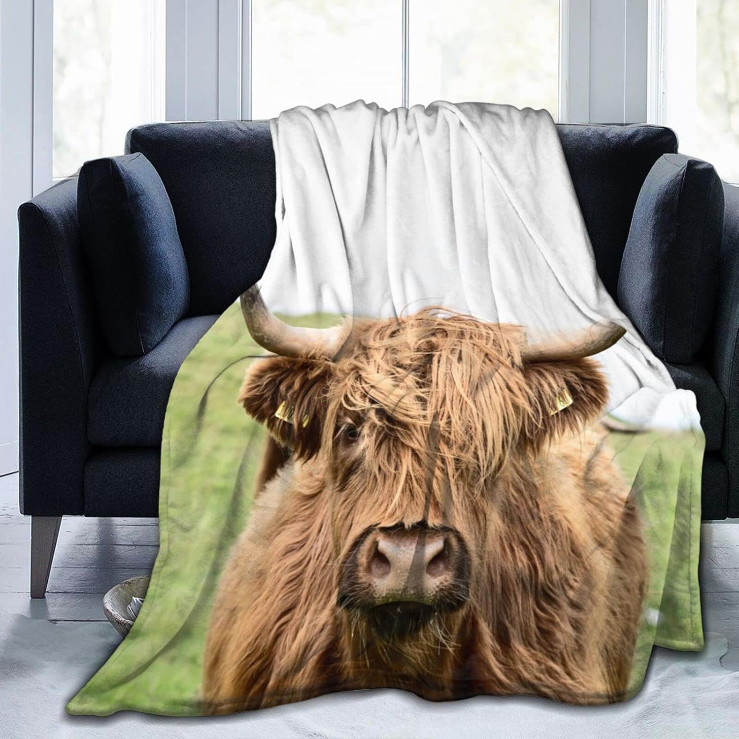 Billichase Highland Cow Blanket Portrait of Cow Pattern