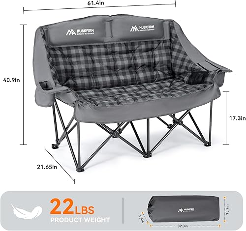 Miniatura 3 de Sillas de campamento dobles acolchadas de gran tamaño, silla de campamento resistente, soporte para sofá de campamento de 600 libras, silla plegable