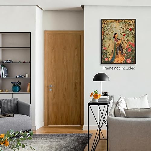 Miniatura 6 de Haitunone Arte de pared de mujer india paquistaní tradicional, póster de pintura floral feminista estilo mogol, impresiones en lienzo para sala de