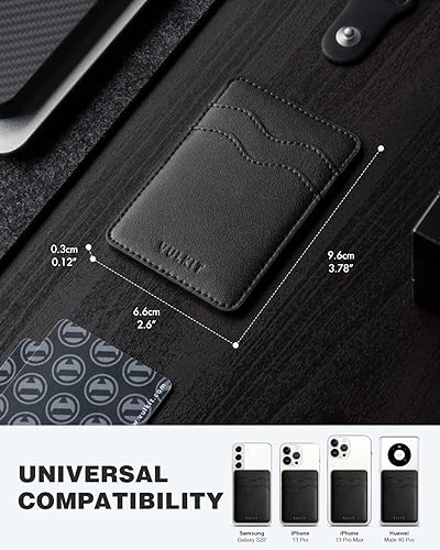 Miniatura 4 de VULKIT Soporte para tarjetas de teléfono, de cuero, delgado, con bolsillo adhesivo, bloqueo RFID, fundas para tarjetas de crédito, para la parte