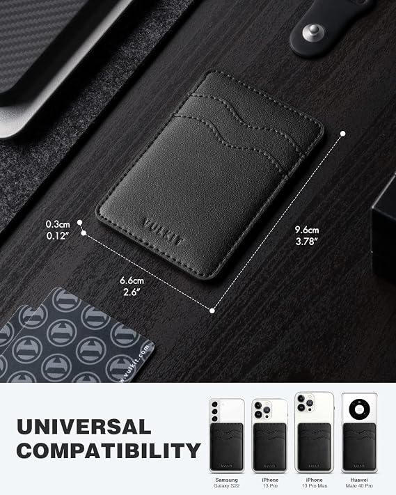 VULKIT Stick on Card Holder Compatible for iphone Leather Cell Phone Wallet Credit Card Case Strong Sticker for Women