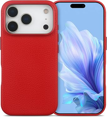 QUARK for iPhone 17 Pro Max Genuine Leather Case Fit for MagSafe, Premium Litchi Grain Cowhide Cover, 2025 New Shockproof &Slim Protective Case with Soft Microfiber Lining, 6.9 inch, Red