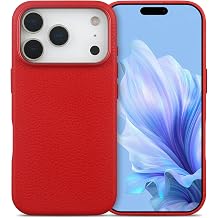 QUARK for iPhone 17 Pro Max Genuine Leather Case Fit for MagSafe, Premium Litchi Grain Cowhide Cover, 2025 New Shockproof &Slim Protective Case with Soft Microfiber Lining, 6.9 inch, Red