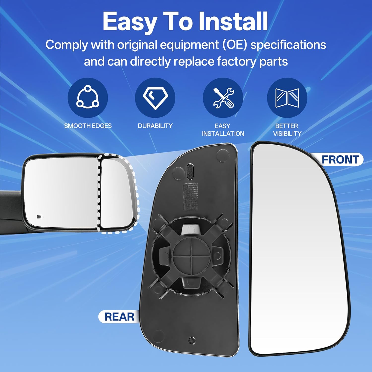 Right Passenger Side Lower Mirror Glass Replacement for 2010-2020 Dodge Ram 1500 2500 3500 4500 5500, Towing Mirrors Convex Rearview Glass with Backing Plate, Replace #68067730AA