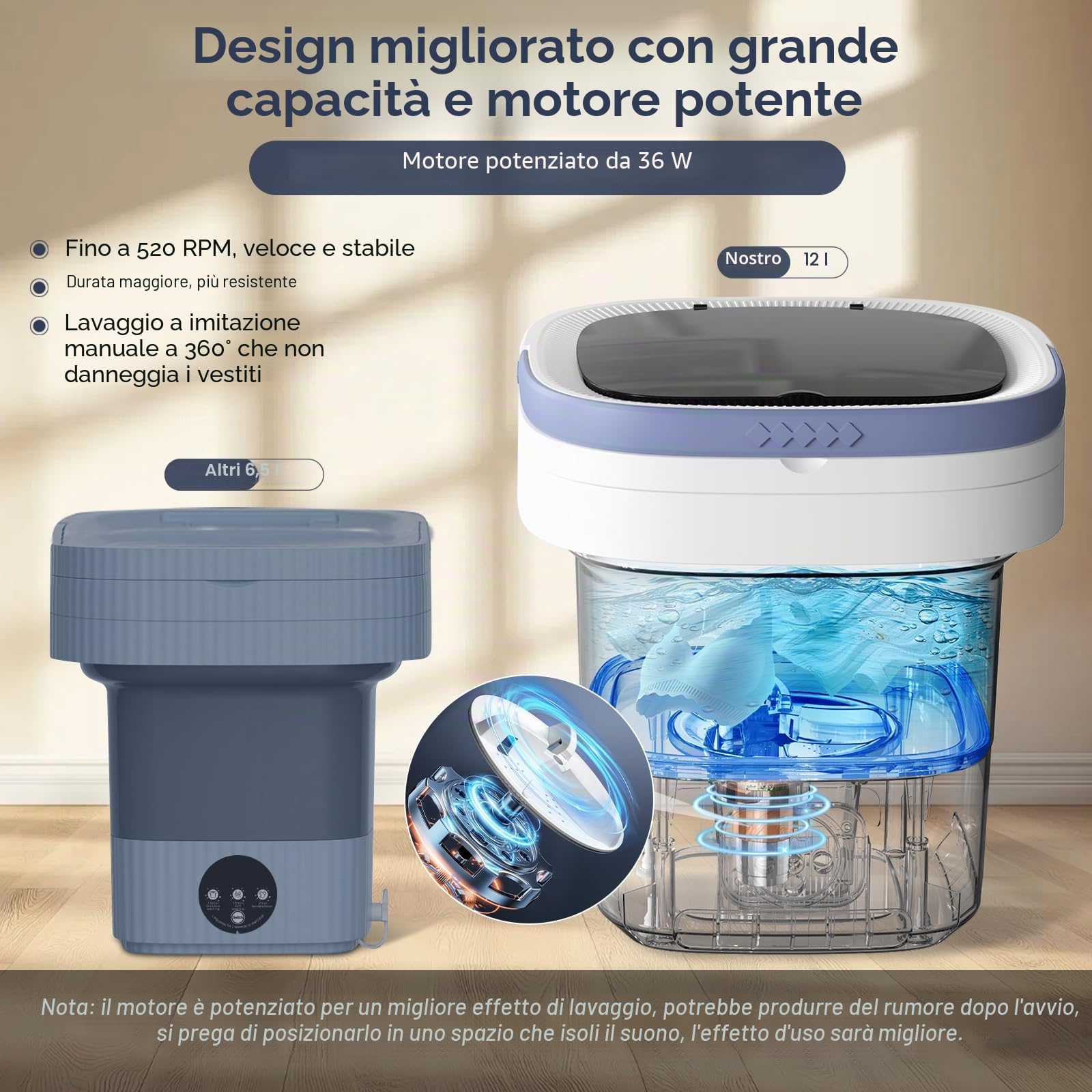 Lavatrice Portatile 12L Mini Con 3 Modalità di Pulizia Profonda, Aggiornata Piccola Con Cestello Centrifuga Rimovibile, da Campeggio Pieghevole per Appartamenti (Viola)