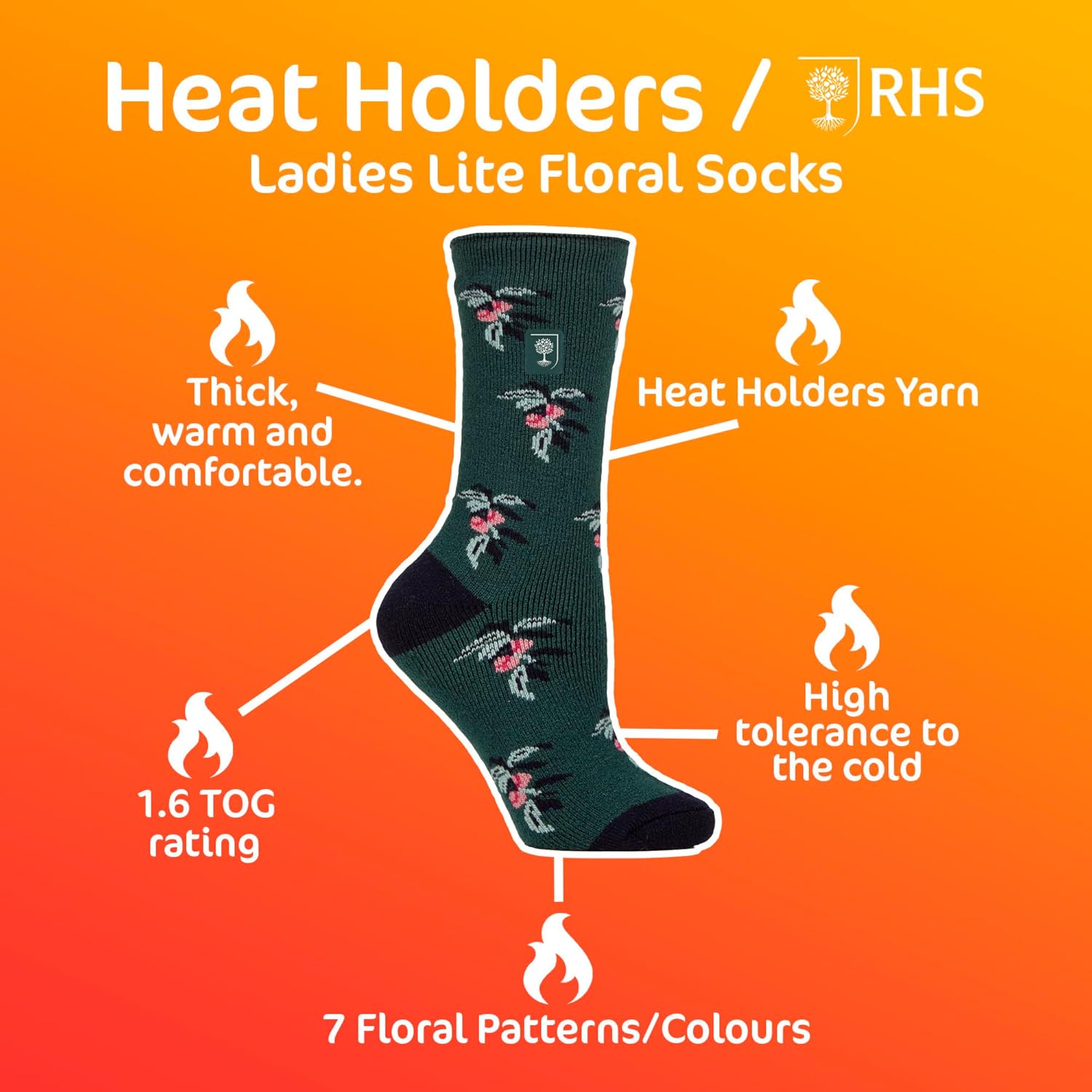 HEAT HOLDERS Womens Thermal Socks Lite | Thin Floral Patterned Fleece Socks