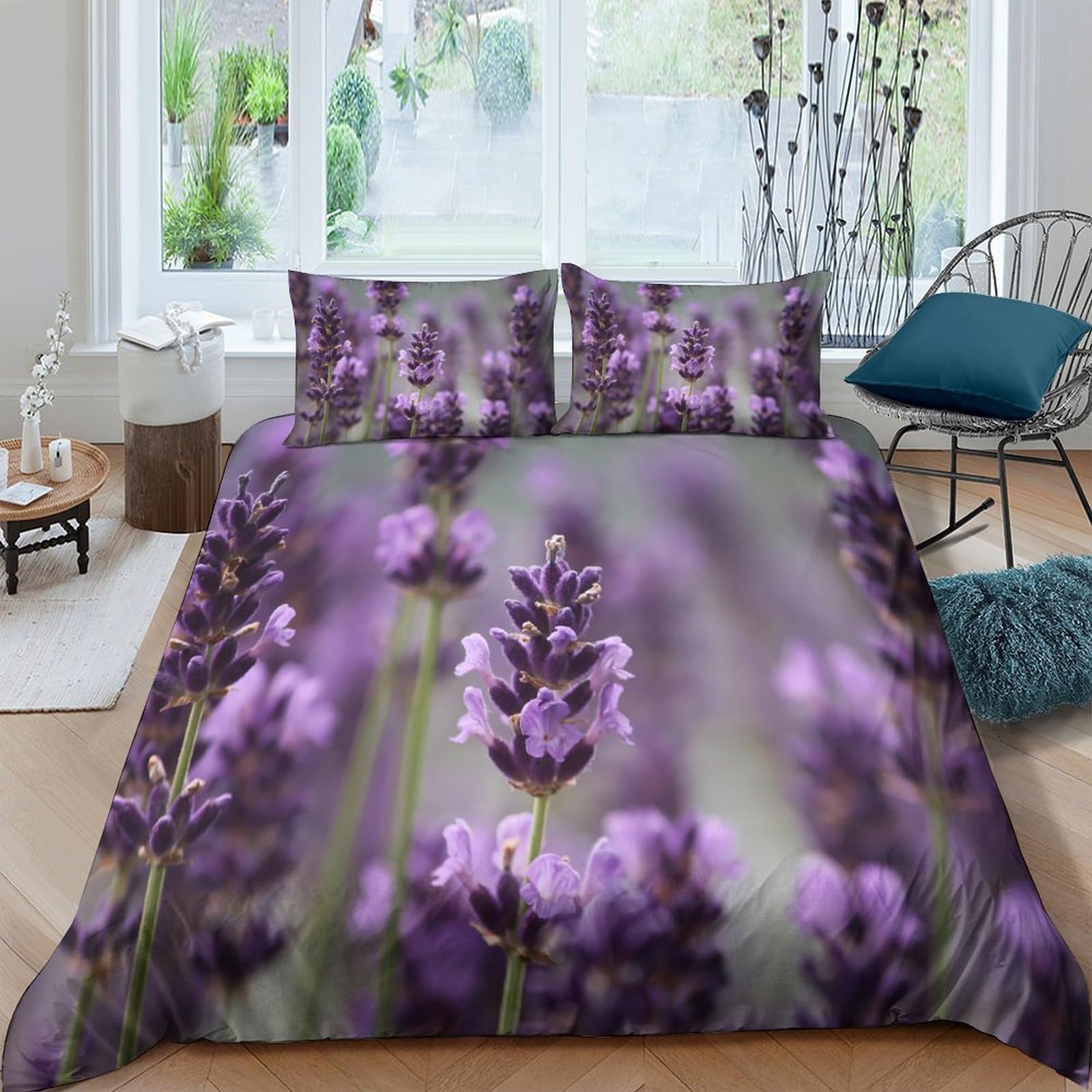Ctjqhvkz Style-7 3D Printed Lavender Blossom Fitted Sheet Microfiber Soft Purple Floral Meadow Bed Cover For Bedroom Guest Room Decor Single（135X200cm）