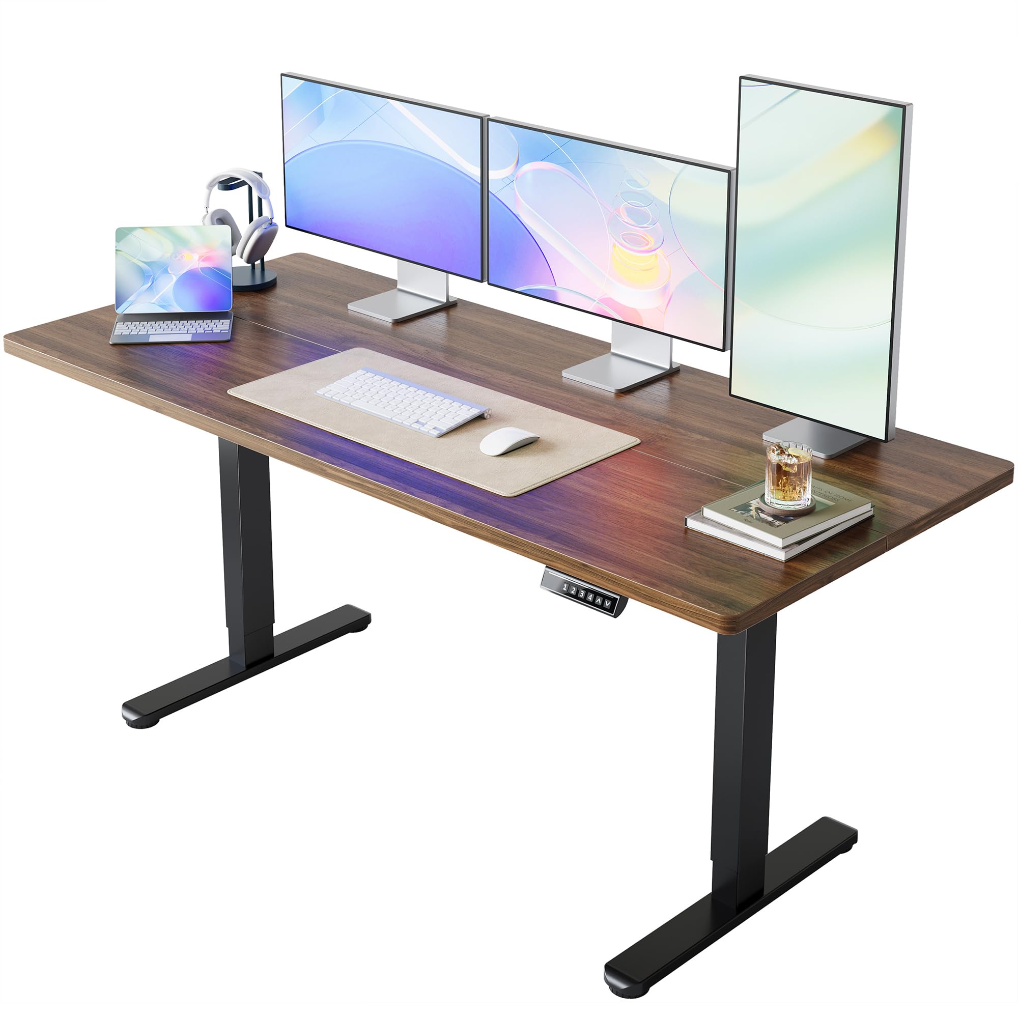 HUANUO 71x30 Inch Electric Standing Desk, Height Adjustable, Black Walnut