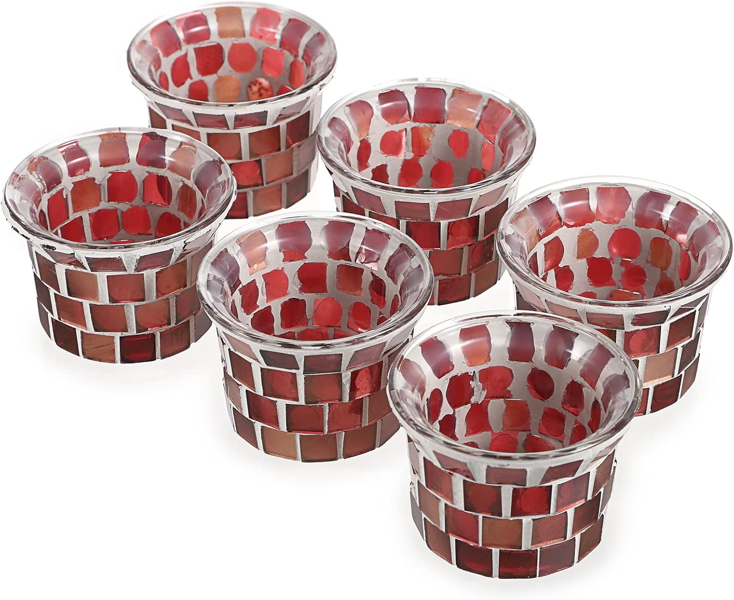 Amazon.co.jp OwnMy モザイクガラス ティーライトホルダー 6個セット 小さな奉納キャンドルホルダー バルク ガラスモザイク