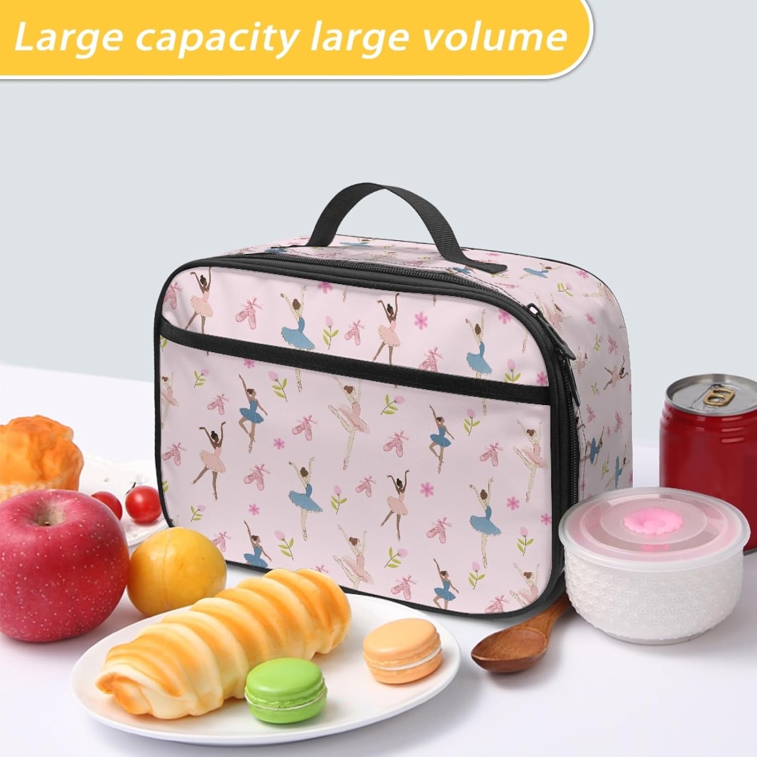 Ballerina Lunch Box Kids Boys Girls Reusable Insulated Lunch Tote Bag image 5