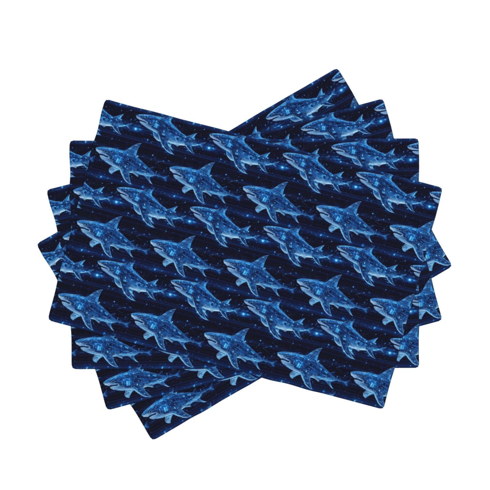 Sets de table cyber requin bleu thermorésistants et lavables en faux lin anti-tache x4