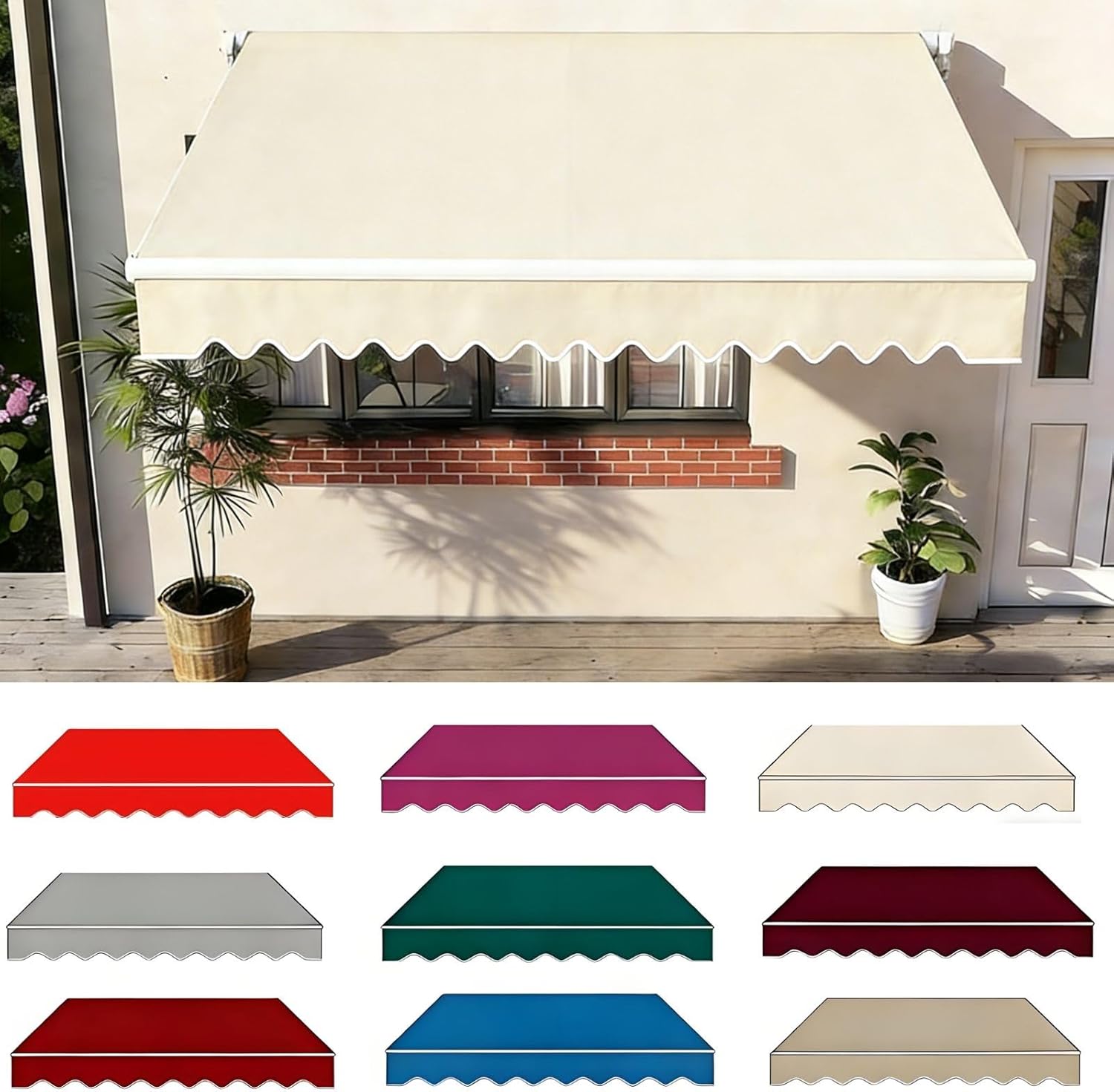 Retractable Awning Fabric Replacement, 6.5ft 8ft 10ft 12ft 13ft 16ft，Sun Shade Canopy for Patio, Waterproof Outdoor Awning Cover，Sunshade Shelter Canvas, for Shop，Patio，Door(Green,13x8ft)