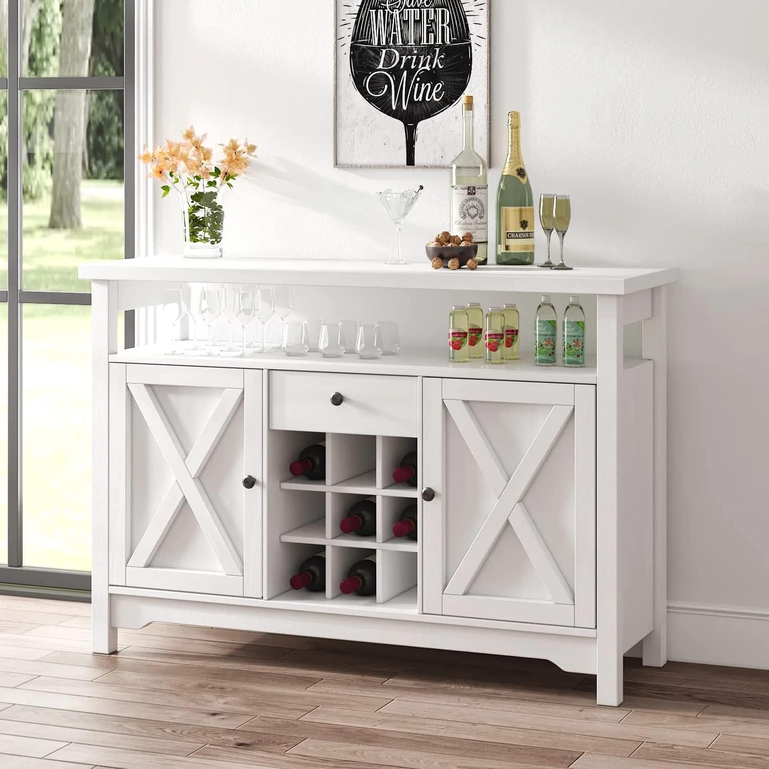 Farmhouse Wine Bar with Storage Drawer and Barn