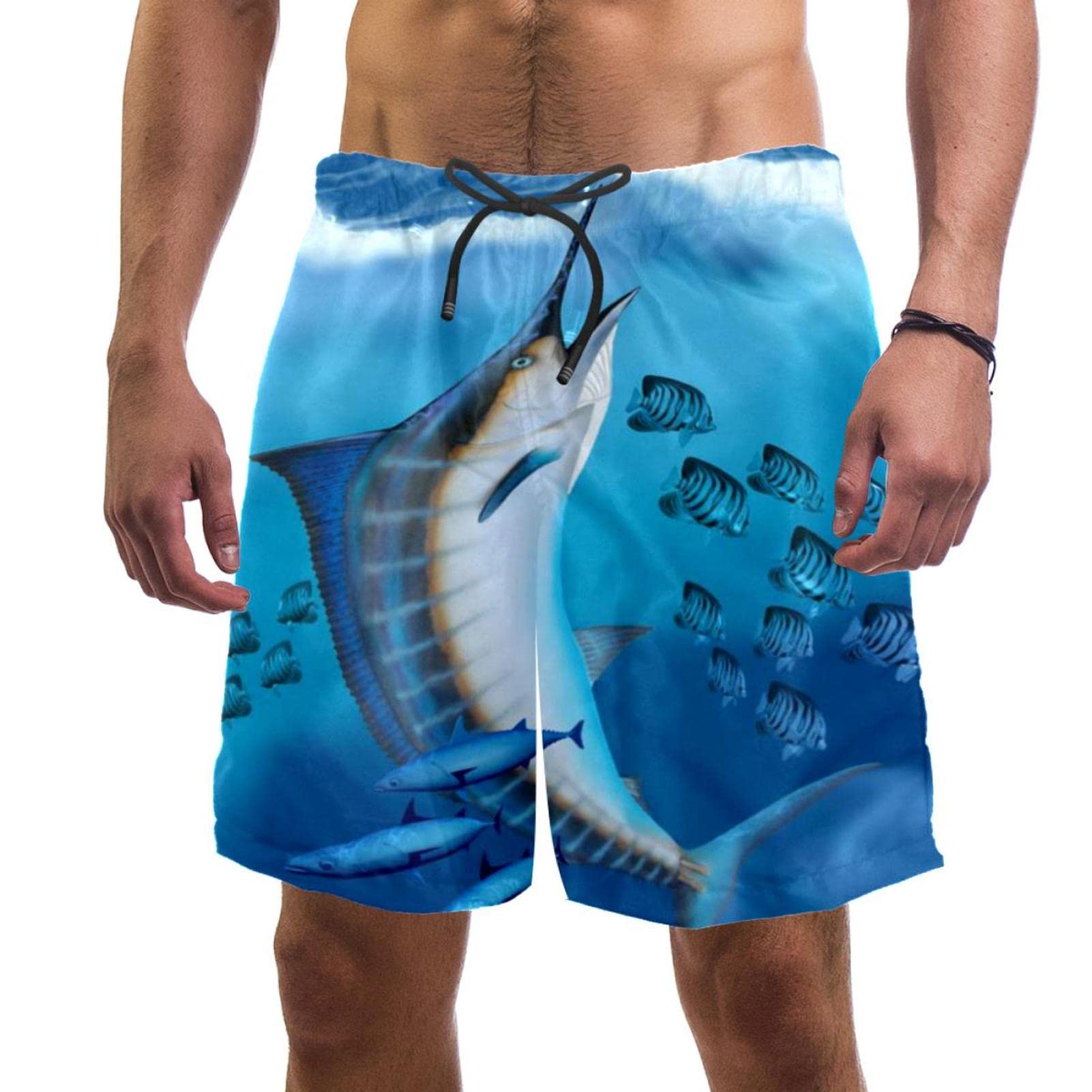 Eslifey Men's Multi Marlin Fish Swim Trunks Elastic Swimsuit Board Shorts For