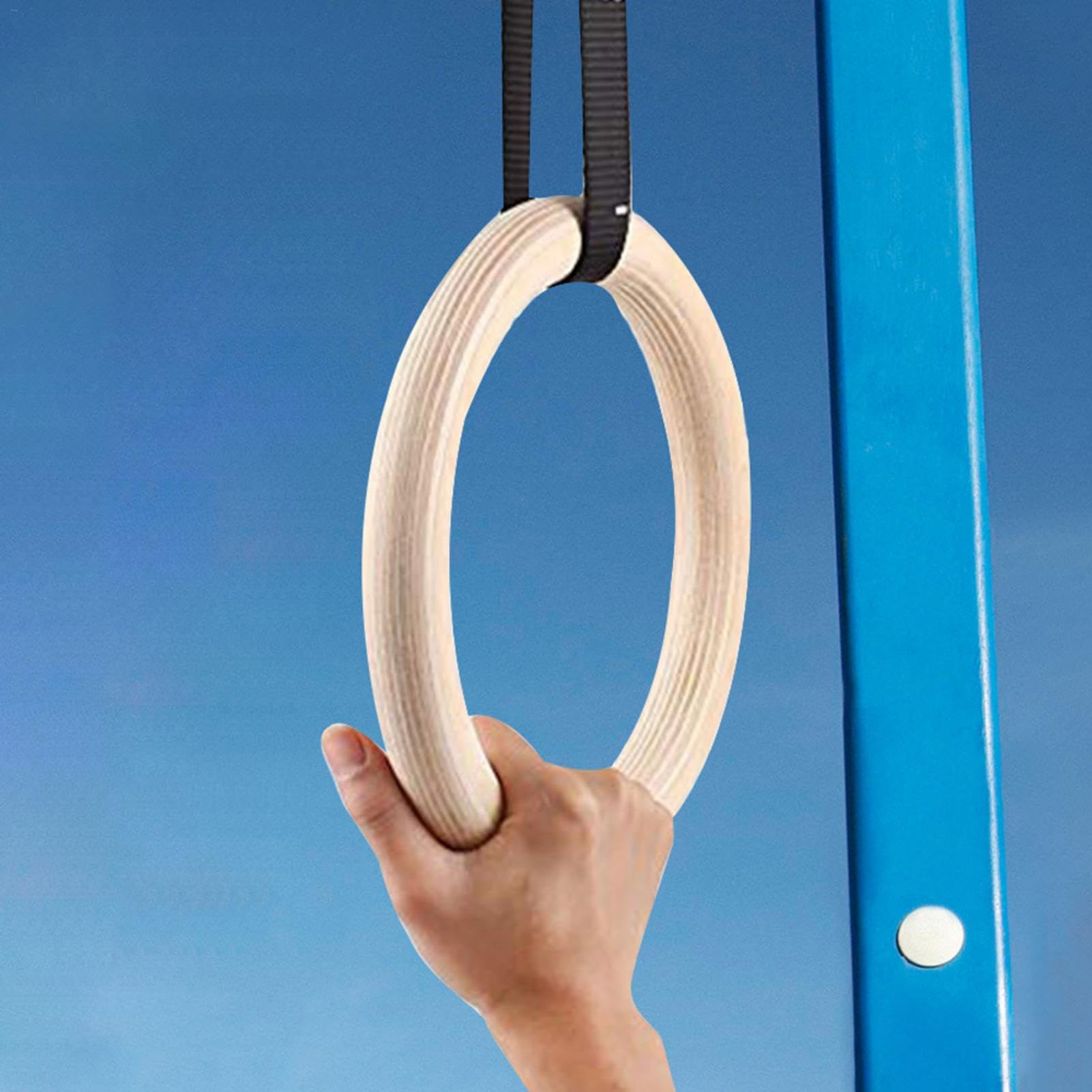 Paquete de 2 anillos de gimnasia de madera, anillos de fitness de abedul, 28 mm y 32 mm, cuerda de elevación no incluida, anillo de gimnasio para entrenamiento de suspensión de fuerza