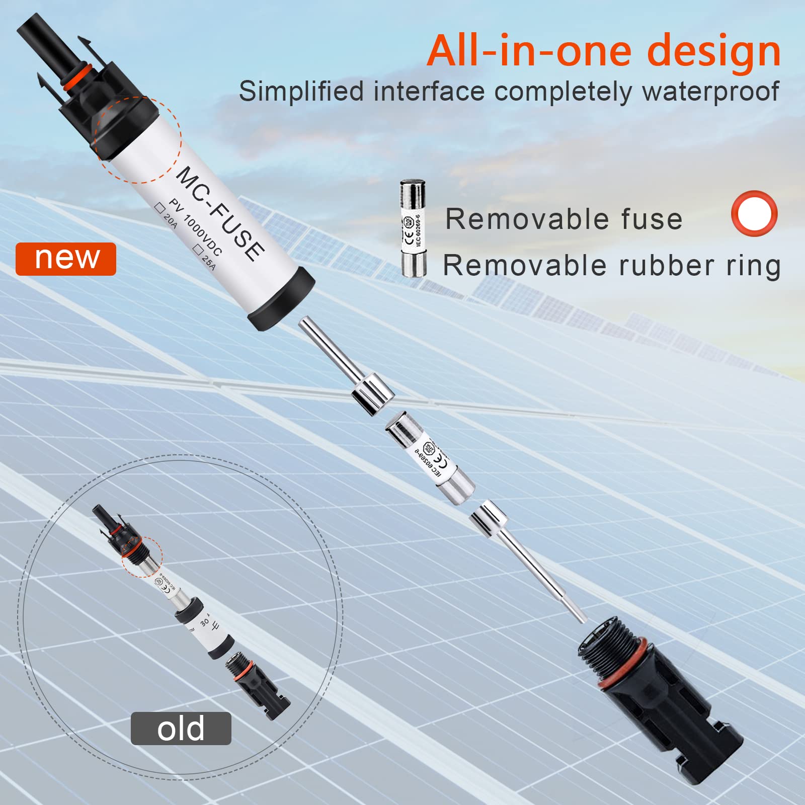 Pvfarosh 30A Solar Fuse Connector IP68 Waterproof 1000V in-line Fuse Holder 30A Male and Female Connector Waterproof in-Line Fuse Holder (Contains 4 fuses + 2 Solar Fuse Holders)