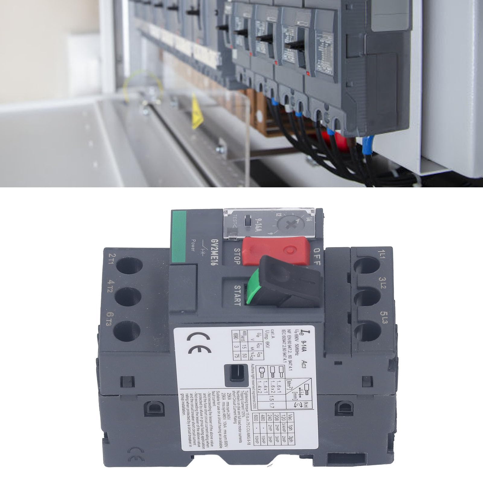 Disjoncteur Protection Moteur Thermique Magnétique Manuel AC690V avec Bouton Commande pour Applications Diverses GV2ME16 9 14A