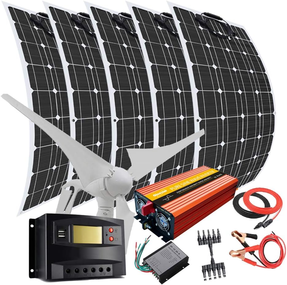 900W WindSolar Generator Kit with 2000W Inverter 400W Wind Turbine/5pcs 100W