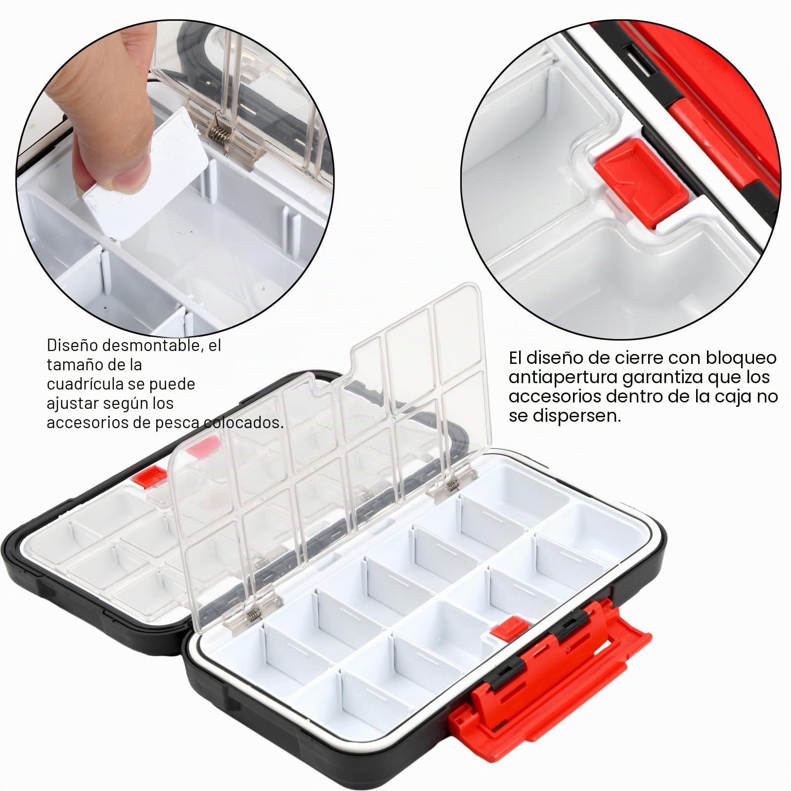 Caja para Aparejos Pesca Caja Organizadora para Equipo de Pesca con 30 Compartimento Transparente Estuche Portátil para Equipamiento de Pesca Caja para Accesorios de Pesca(negro)