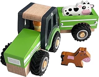 WoodenEdu Wooden Tractor Toys for Toddlers 1-3, Baby Vehicle Toys Hand Push Car Toys for 1 2 3 Year Old Boys Girls (Green)