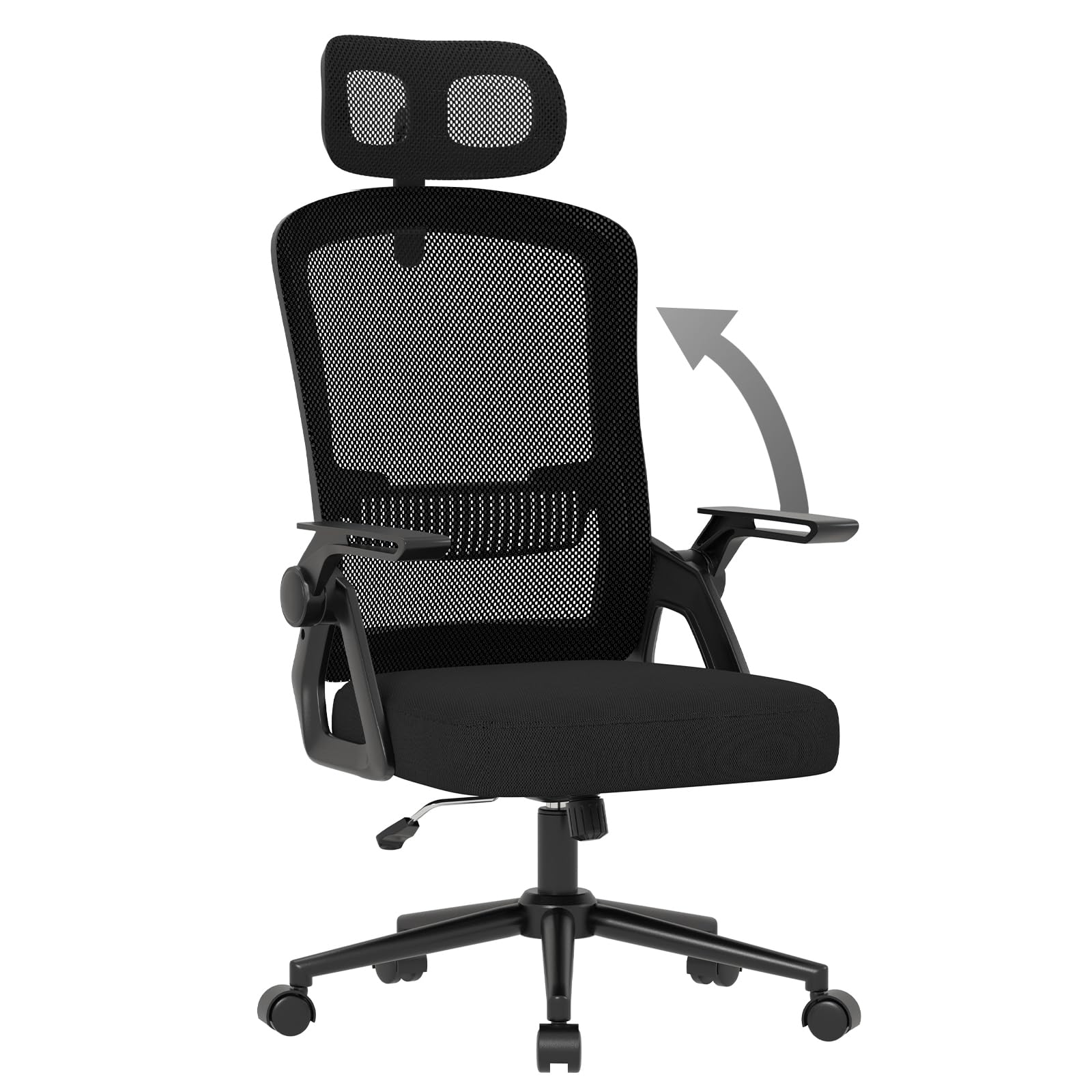 rattantree Schreibtischstuhl Ergonomischer Schwarz für Zuhause Büro | Bürostuhl mit Verstellbaren Kopfstütze Armlehnen, Drehstuhl mit Netzbespannung, Lordosenstütze, Höhenverstellbarer