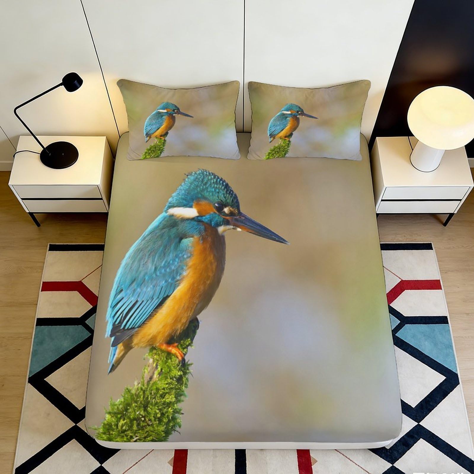 Pnayamiorkfel Style-4 3D Printed Kingfisher Bird Fitted Sheet Microfiber Soft Mattress Cover Nature Branch Bed Decor Bedroom Guest Room 90X200x25cm