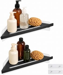 BVL Corner Shower Shelf, 8 Inch Matte Black 2-PACK Bathroom Corner Organizer, 3M Adhesive Wall Mounted Shower Caddy, Waterproof Rustproof Metal Storage Rack for Shampoo Soap