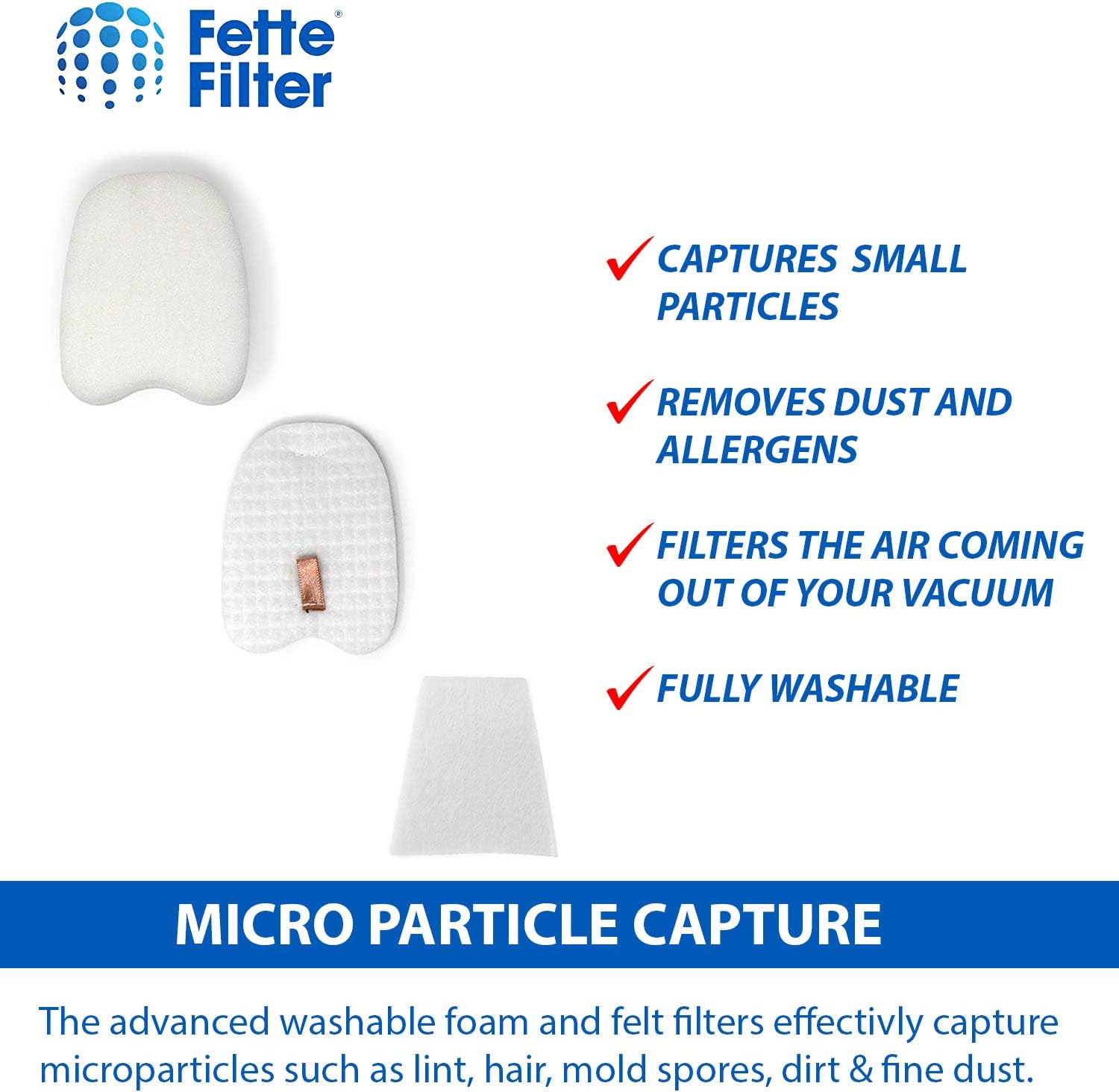 Fette Filter - Vacuum Filter Set Compatible with Shark Rocket Zero-M Ultra-Light Corded Stick Model #'s HV345 Compare to Part # XPMFK320 Pack of 8 Foam & Felt Filter KIT