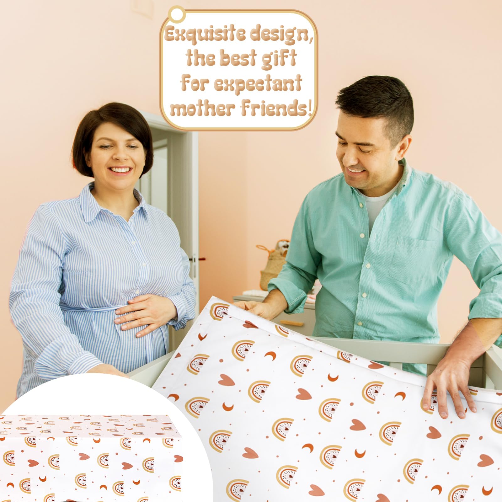 Ganeen Juego de ropa de cama de 3 piezas para cuna, estilo bohemio, arcoíris, tamaño estándar, juego de ropa de cama de bebé con edredón de bebé, sábana de cuna y falda para bebés niños y niñas, suave