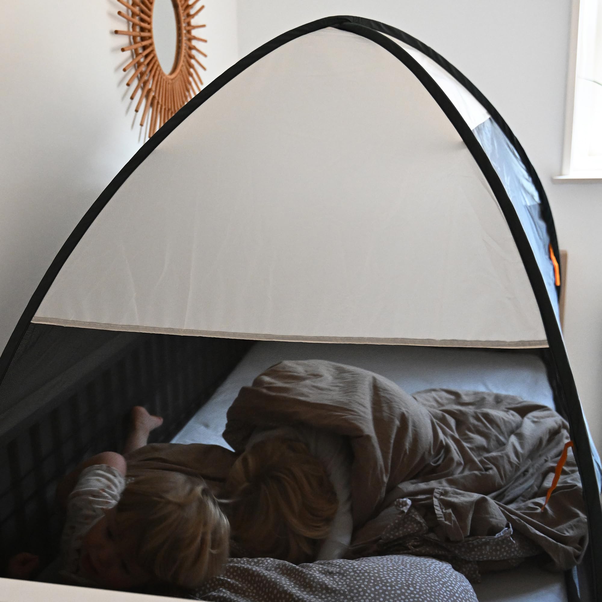 Deryan, System do spania 200 x 90 cm moskitiera 1 mm chroni śpiące dziecko przed owadami, w tym torba do przenoszenia, kremowa (pop-up)