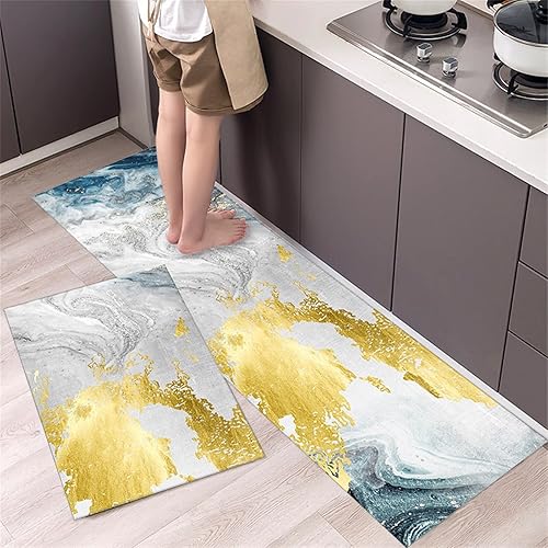 Miniatura 1 de Juego de 2 alfombras de cocina y tapetes acolchados antifatiga, juego de alfombras de cocina antideslizantes y impermeables, cómodas alfombras de