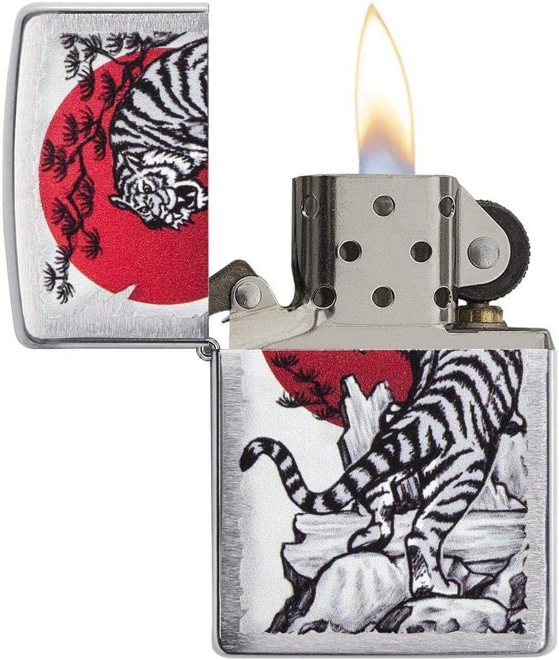 Custom Personalized Classic Dragon Tiger Designs Zippo Windproof Lighter Engraving - Christmas, Halloween & Valentines Day Gift (Street Chrome)