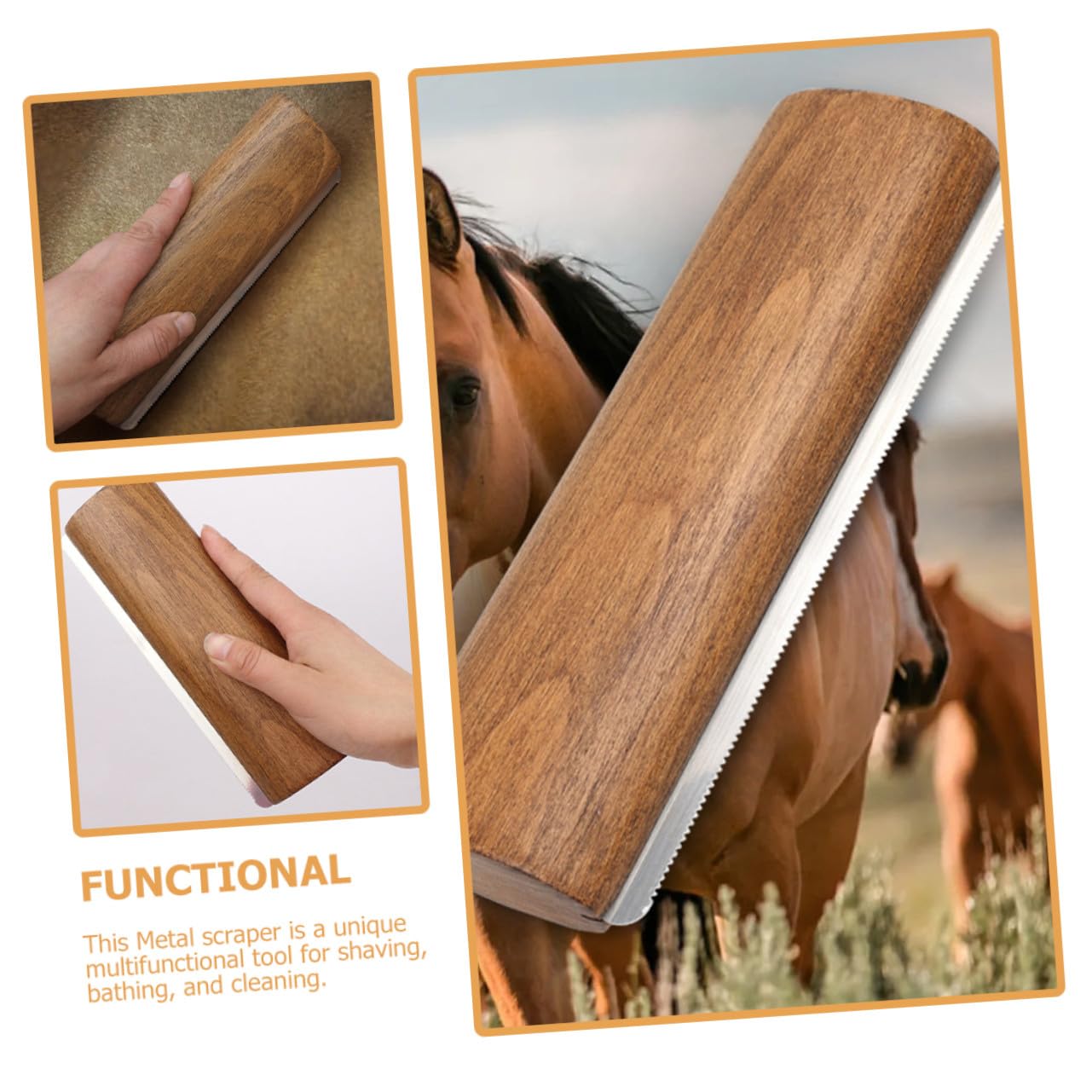 Pferdepflegeschaber mit Ergonomischem Griff, 20cm Holz und Metall
