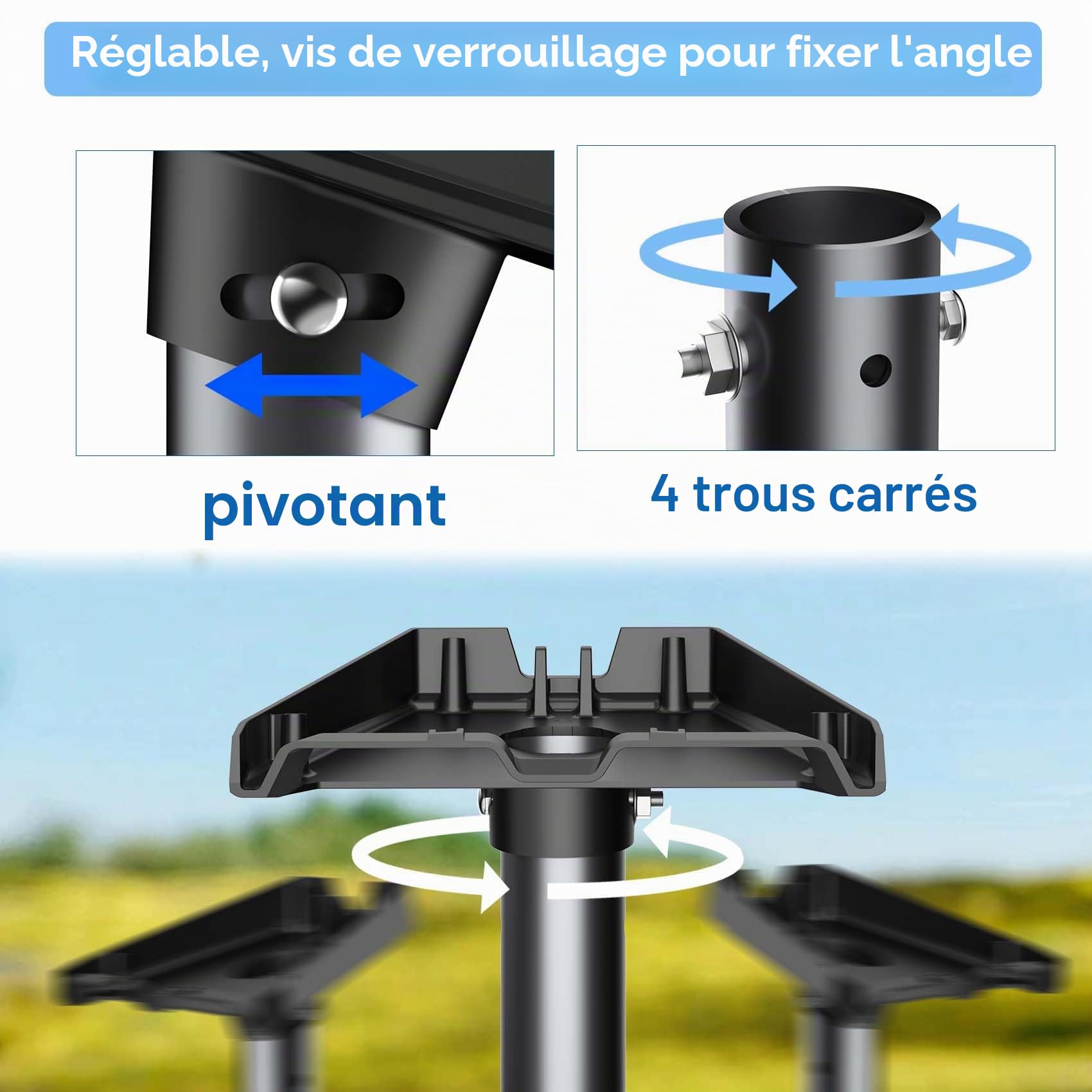 Support Gen 3 pour Starlink, kit de montage réglable mur/toit compatible avec l’antenne standard Starlink V3【Adaptateur de tube Gen 3 en aluminium inclus】