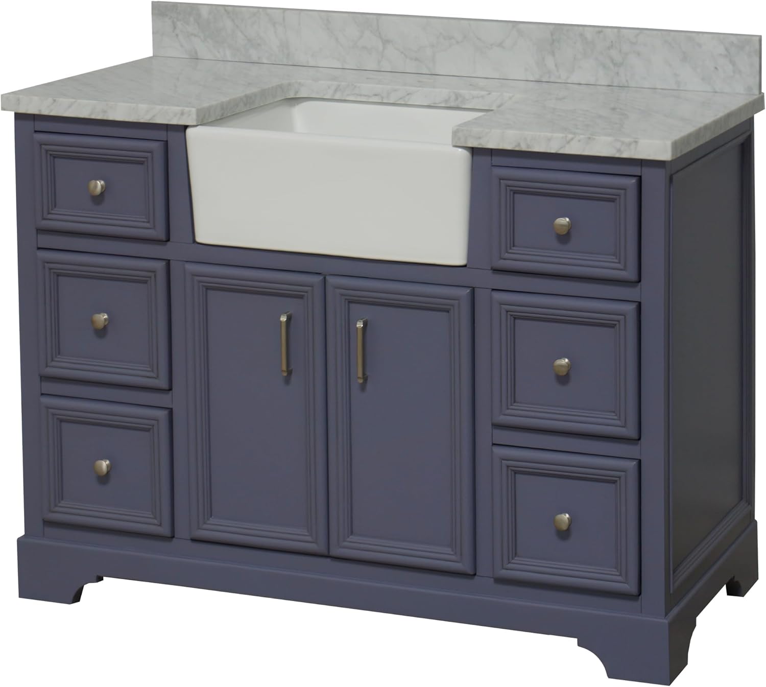 Kitchen Bath Collection Zelda 48-inch Farmhouse Vanity (Carrara/Powder Gray): Includes Powder Gray Cabinet with Authentic Italian Carrara Marble Countertop and White Ceramic Farmhouse Apron Sink