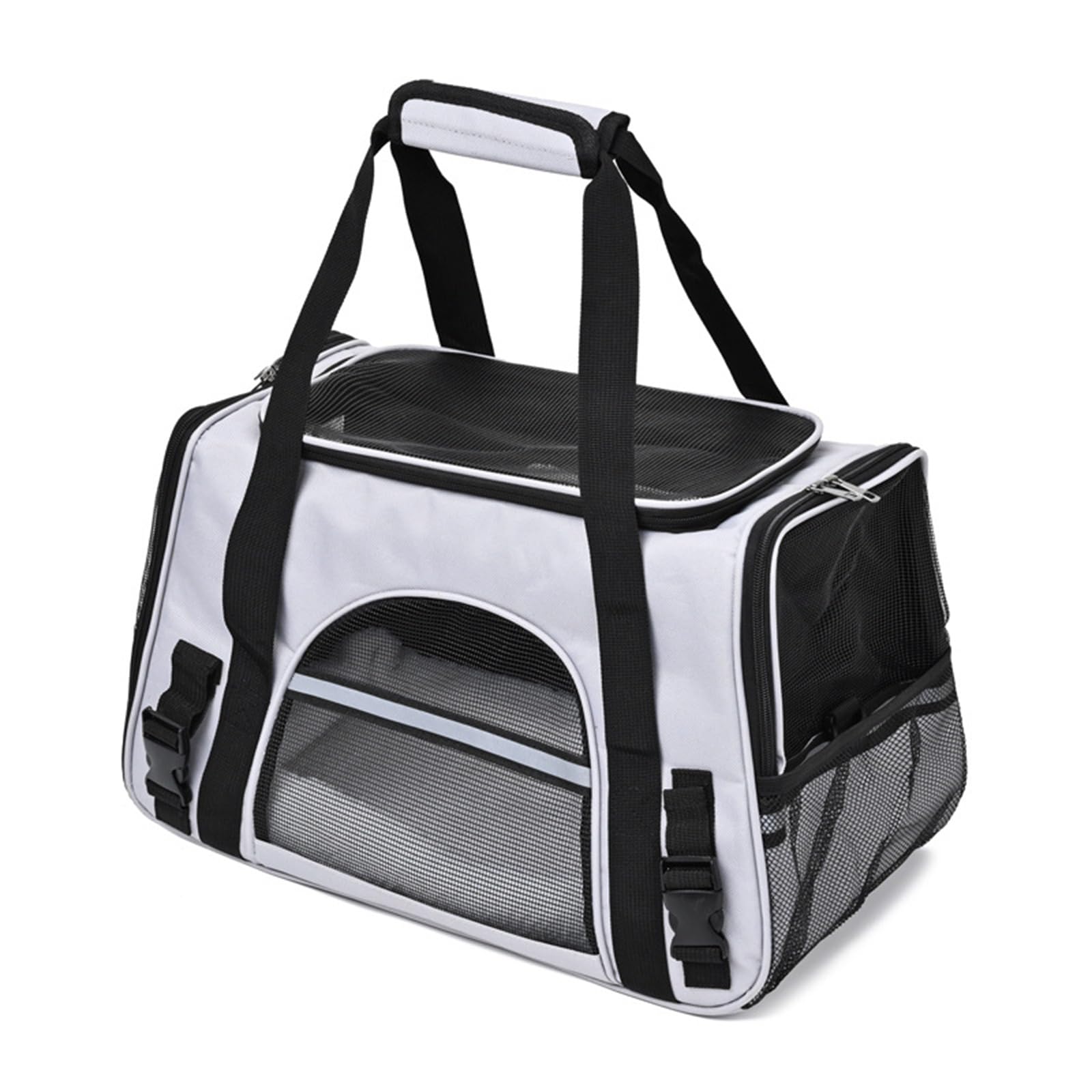 Transportin Gato Perro Pequeño, Bolsa Transporte Mascotas Transportin Gato Plegable Transpirable Duradera Bolsa de Transporte para Cachorros y Gatitos, Viaje, Paseo (43x28x25CM,Negro Gris)