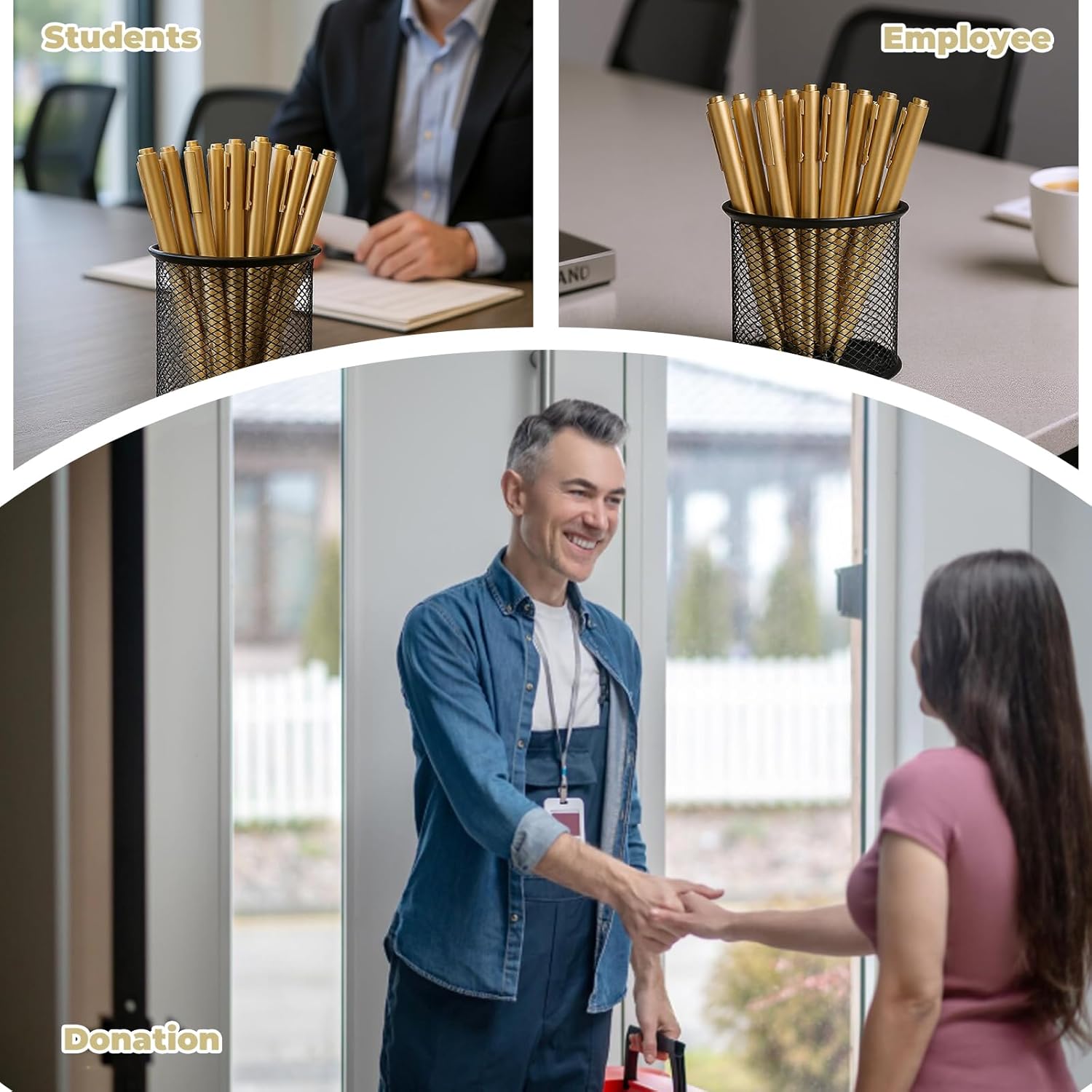 Lusofie 30 PCS Wedding Gold Pen Golden Retractable Plastic Writing Ballpoint Pens, Slim Pens Black Ink 0.5 mm for Wedding Bridal Shower Party Favors Guest Office - Image 7