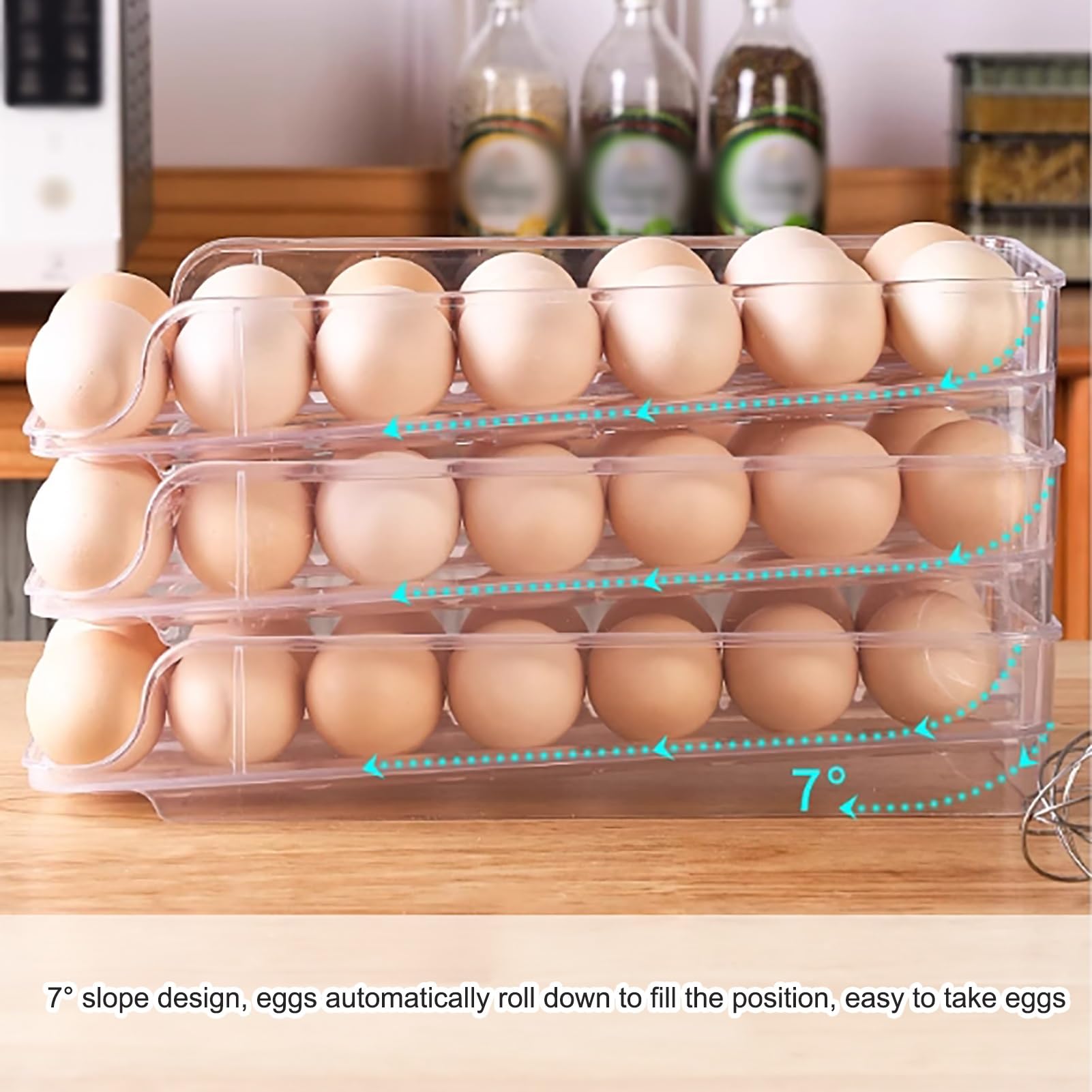 Organizador de huevos transparente para nevera, organizador de huevos con 42 rejillas para refrigerador, contenedor de almacenamiento de huevos rodantes