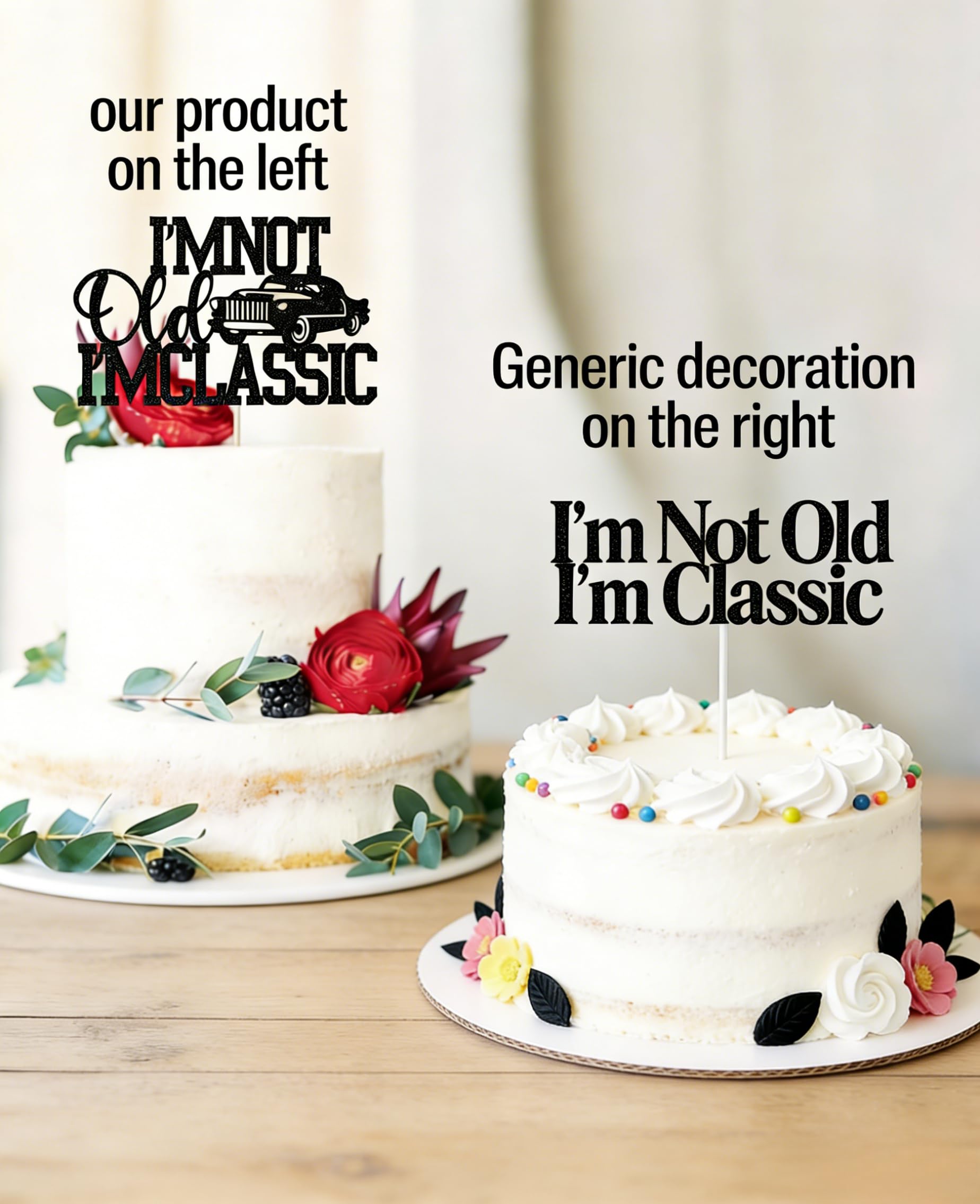 Vintage Car Cake Toppers for Men - Food Grade Cardstock "I'm Not Old I'm Classic" Silhouette Design - Elegant Birthday Party Decorations for Him — view 4