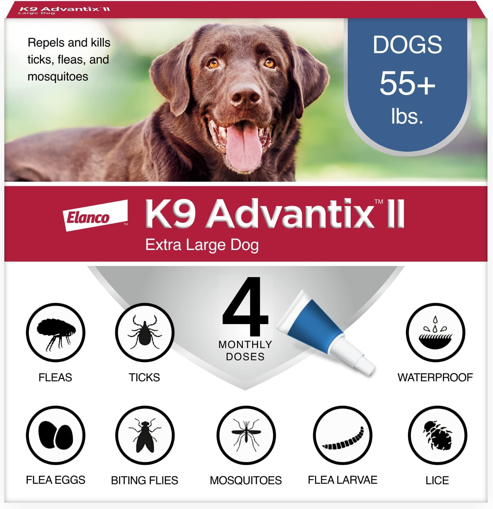 Bayer K9 Advantix II Flea, Tick and Mosquito Prevention for X-Large Dogs, Over 55 lbs Over 55 lb 710546040004