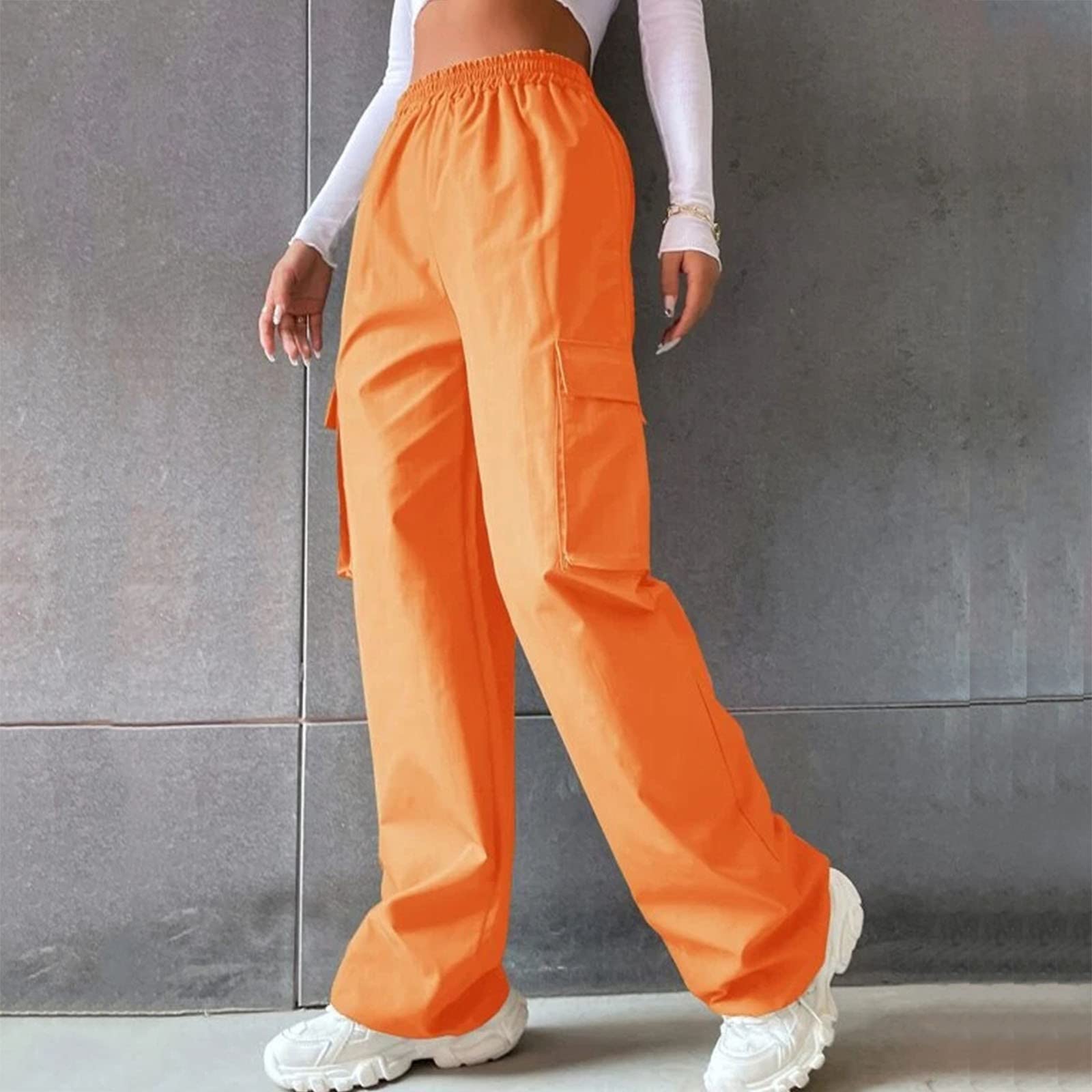 YOLAI Streetwear Hip Hop Cargo Pant for Women High Waisted Baggy