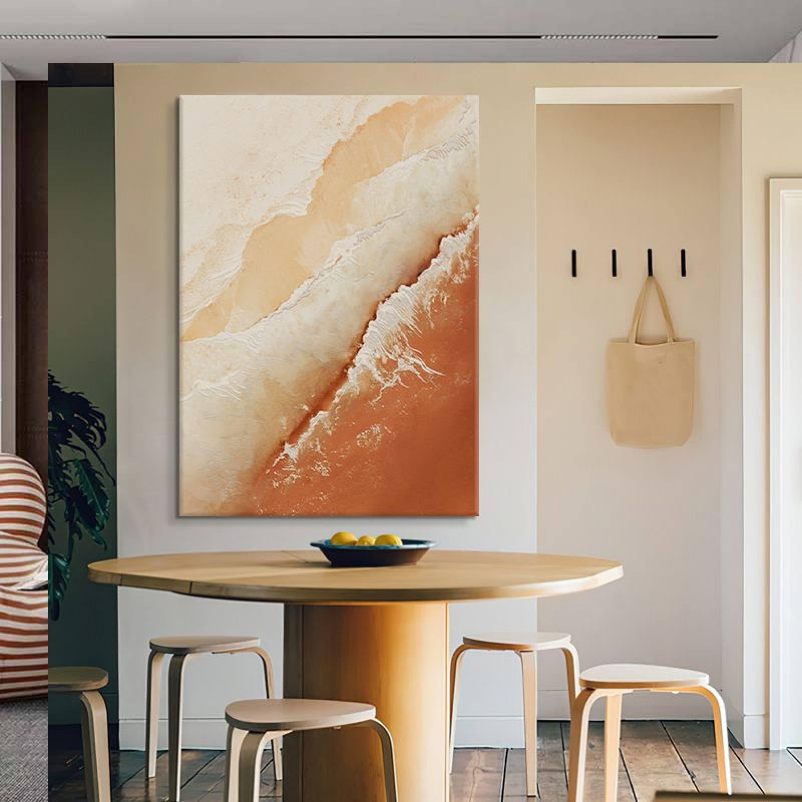Peinture à l'huile vague orange une invitation au voyage chez soi
