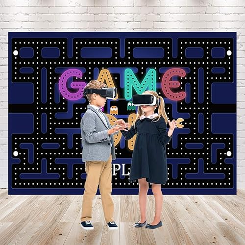 Miniatura 3 de Videojuego en telón de fondo para niñas y niños, laberinto de fotografía de fondo de 7 x 5 pies, luces coloridas, juego en suministros de fiesta de