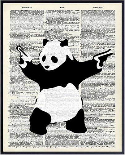 Banksy Shooting Panda Poster - 8x10 Graffiti Wall Art, Home Decor, Decoration - Cool Urban Street Art for Bedroom, Apartment, Living Room - Gift for