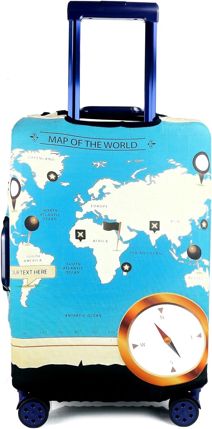 TOGEDI Travel Luggage Elastic Cover Suitcase Washable Anti-Scratch Stretchy Protector (S, Map)