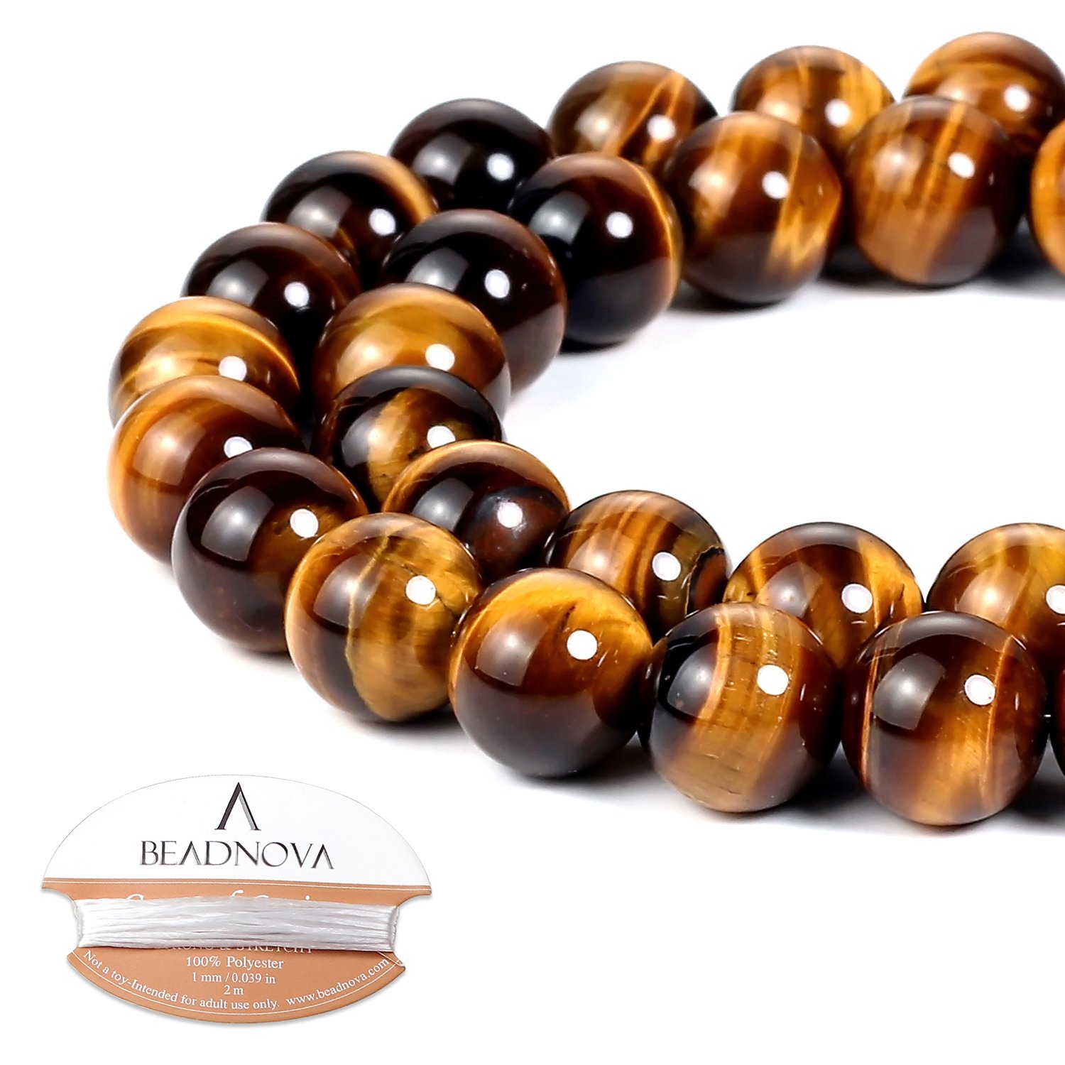 BEADNOVA 10mm Yellow Tigers Eye Beads Round Loose Gemstone for Jewelry Making (36-38pcs)