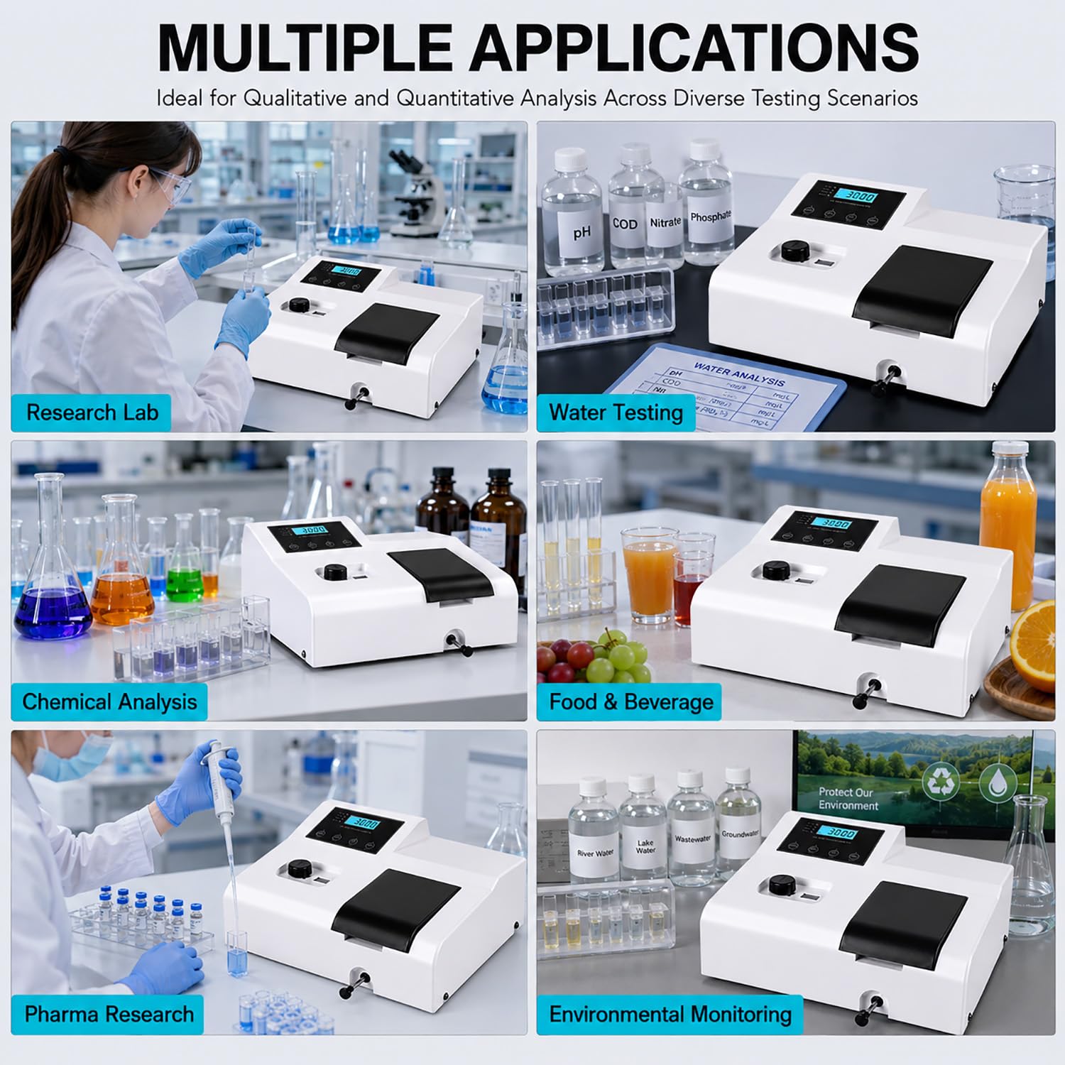 GOYOJO Spettrofotometro portatile 721, lampada visibile dello spettrofotometro 350-1020nm del laboratorio di LDC Digital, spettrometro 110V dell'attrezzatura analitica di laboratorio della lampada del