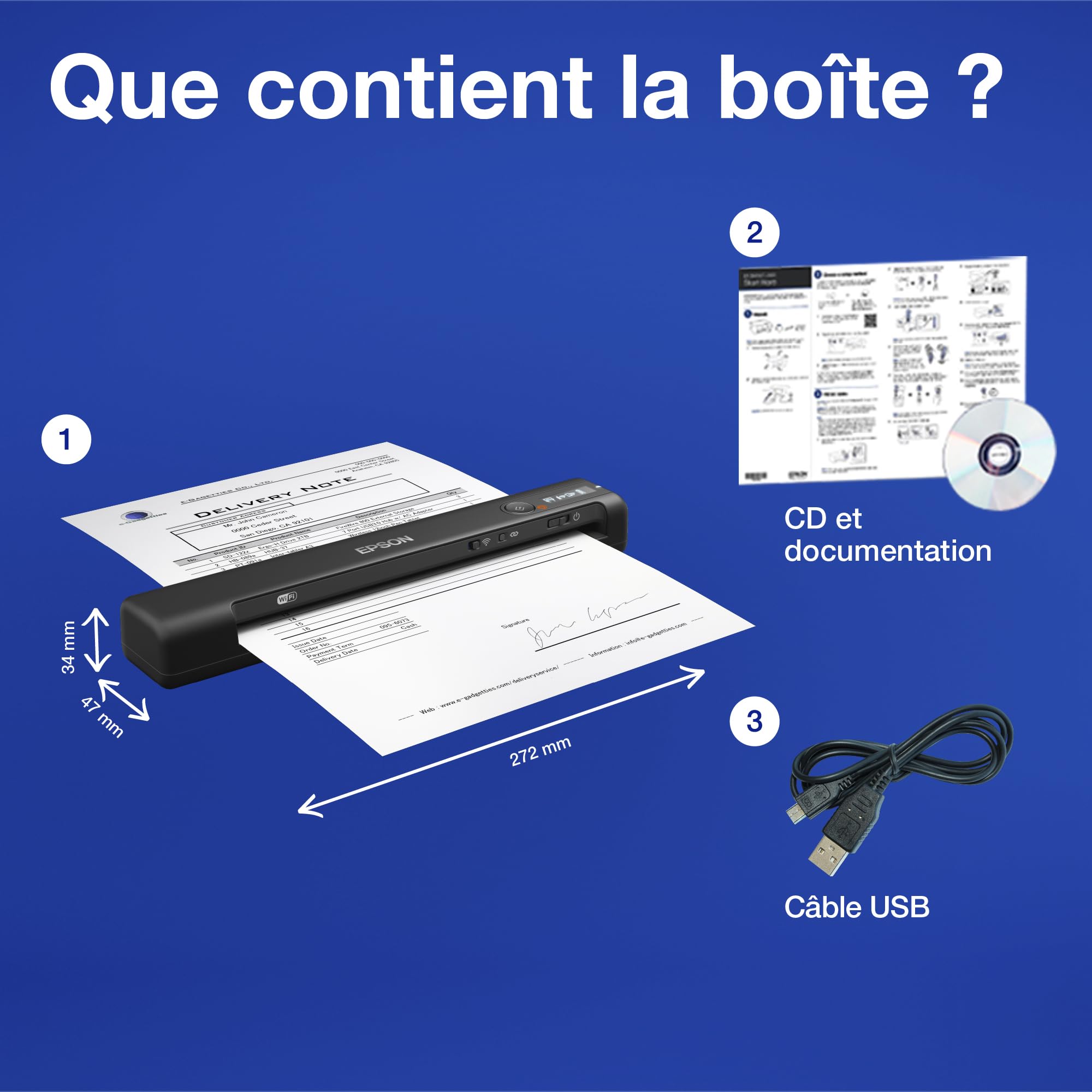 EPSON WorkForce ES-60W skaner dokumentów mobilny WiFi bateria LCD 4s/strona ScanSmart podajnik automatyczny czarny