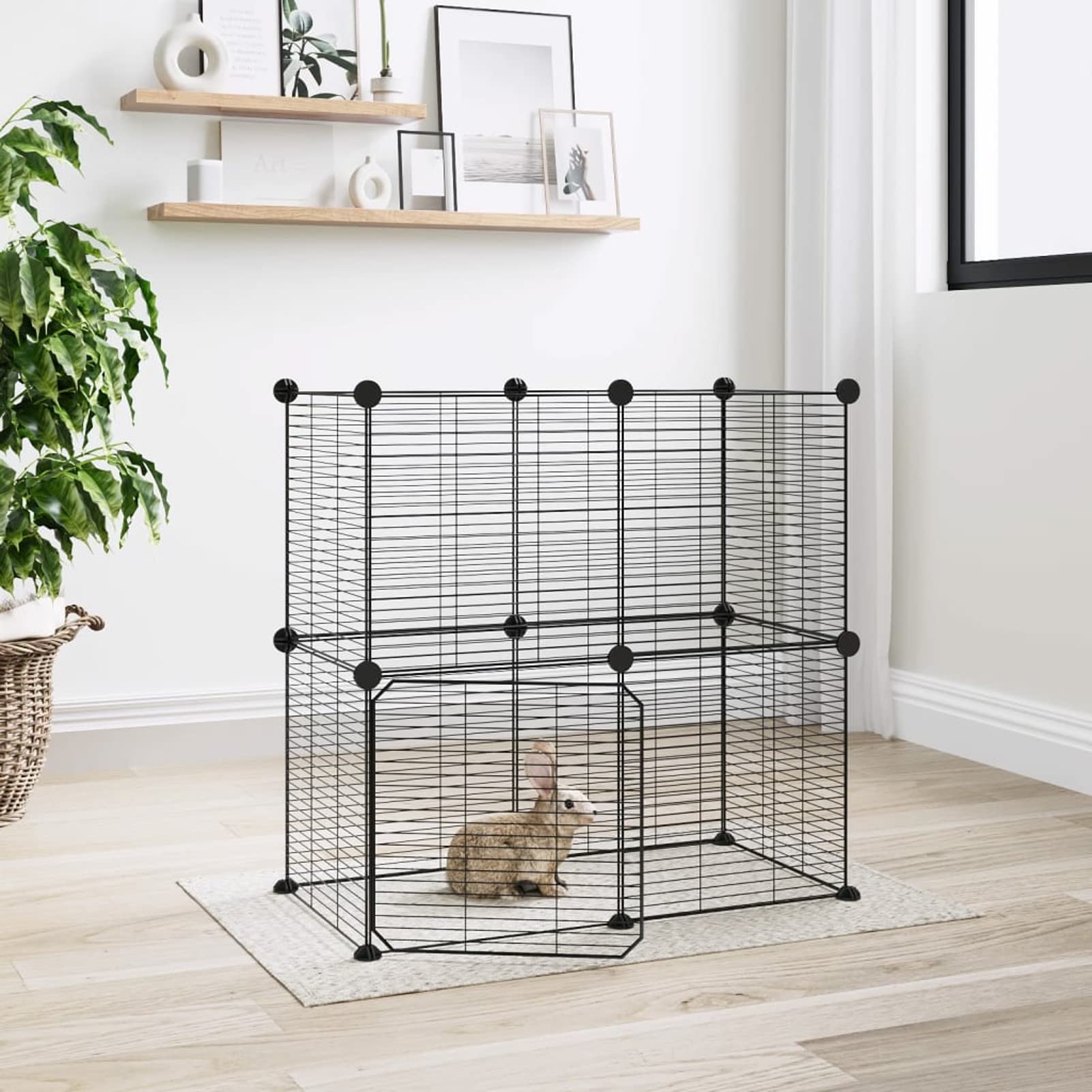 Homgoday Klatka dla zwierząt 12 paneli z czarnymi drzwiami 35 x 35 cm stal, dekoracja klatki dla psa klatka dla psa wewnętrzna Kennel dla psów klatki dla psów ogrodzenie dla psów na zewnątrz model